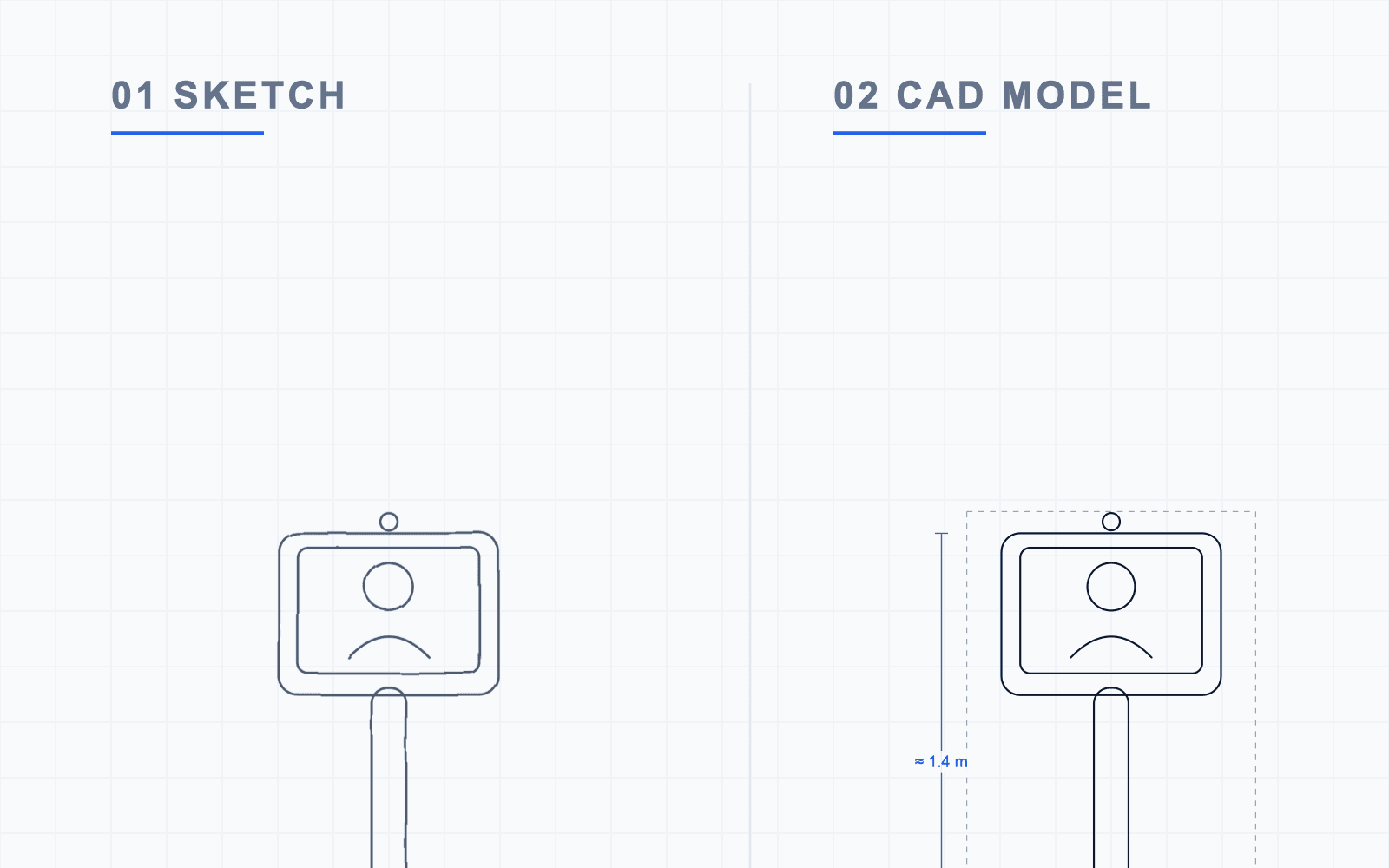 Telepresence robot design process, sketch, CAD model, and final product